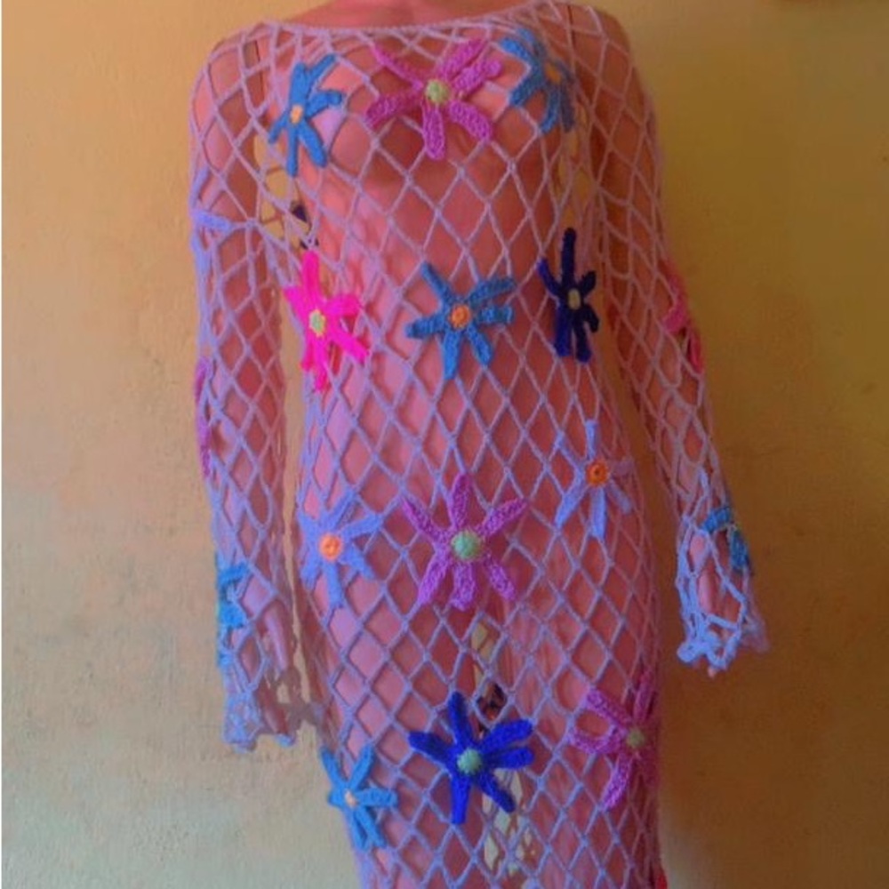 Colorful Crochet Mesh Dress